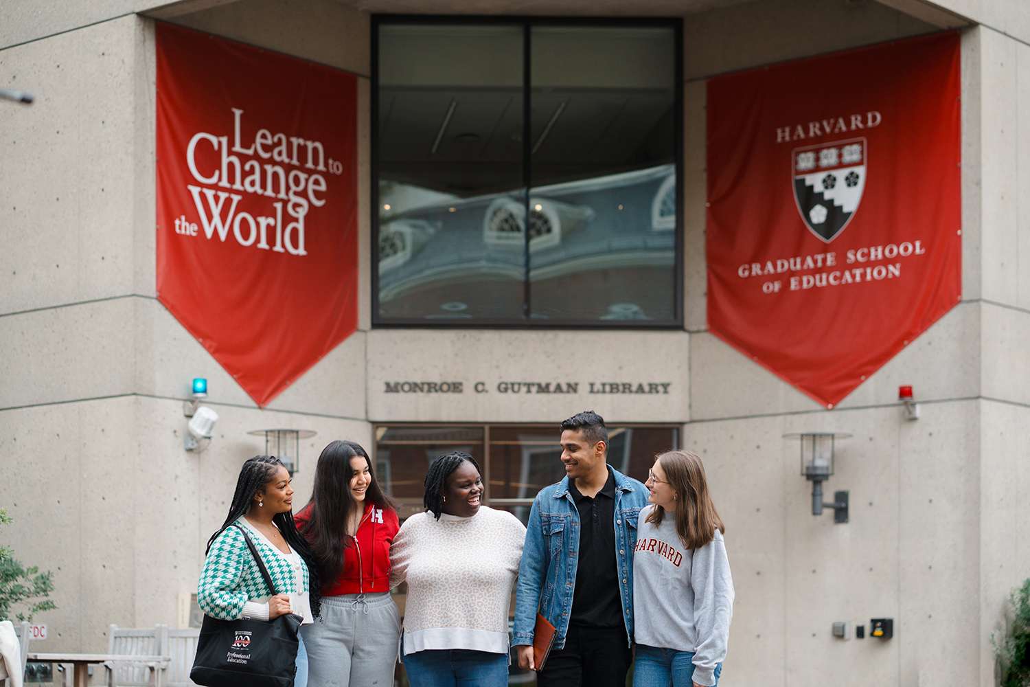 A group of students outside of gutman library